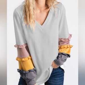 BiBi French Terry Ruffle Sleeve Top NWOT